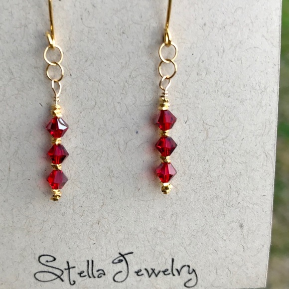 Swarovski Siam Satin finish earrings - Picture 3 of 3